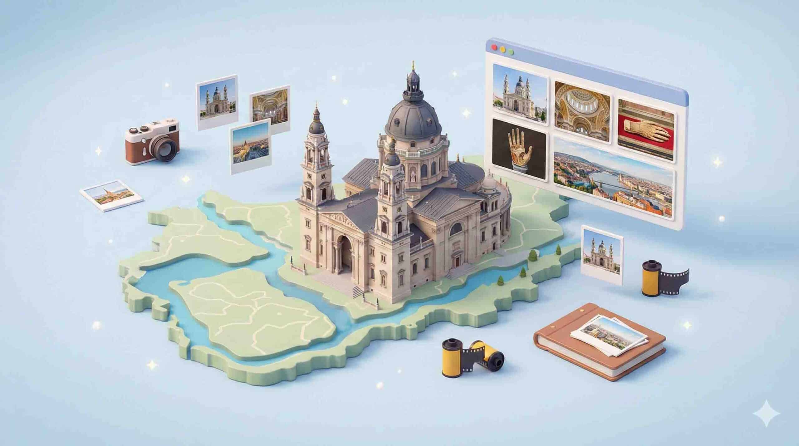 Budapeşte Szent István Bazilikası 3D harita illüstrasyonu ve gezi rehberi görseli